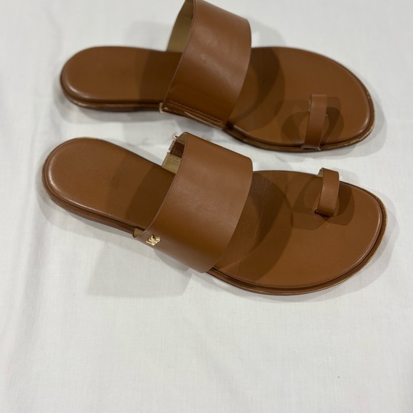 Michael Kors Brown Leather Slide Sandals - Picture 1 of 10